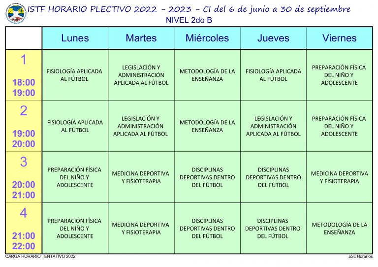 Horario De Clases Ci 2022 2023 Instituto Tecnologico De Futbol